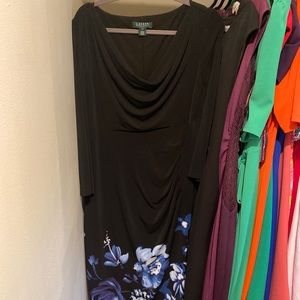 Lauren Ralph Lauren Cowl Neck Black Floral Dress with Sleeves